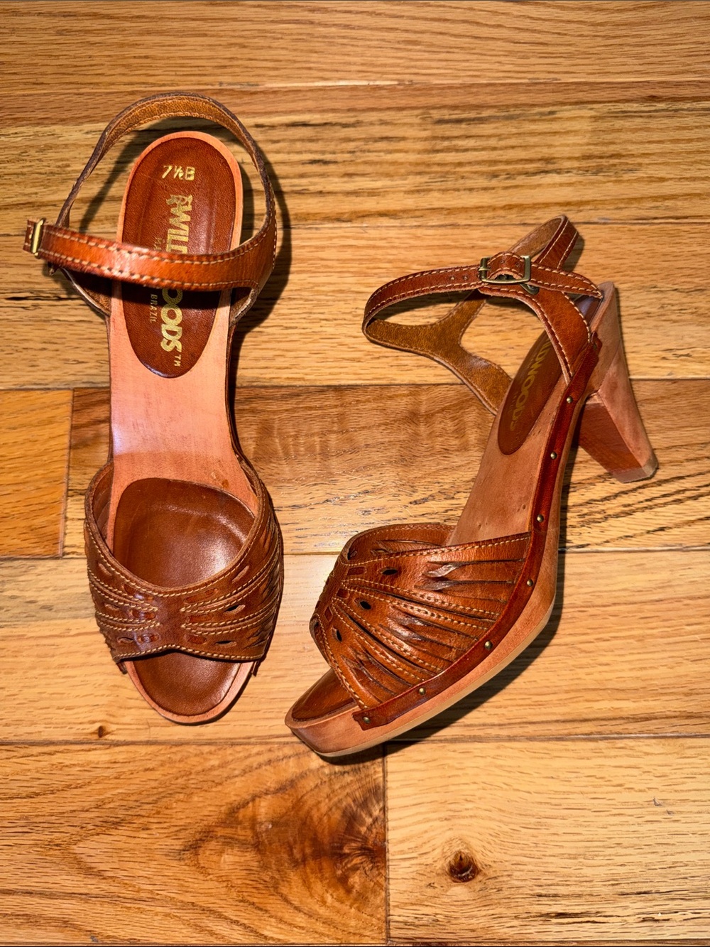 Wildwoods Brown Leather Strappy Peep-Toe Heels